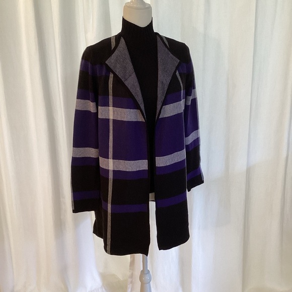Anne Klein NWT Black/Gray/Purple Long Cardigan - Sweater Jacket - Picture 6 of 7
